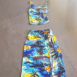 Luau Vintage Looking Hawaiian Skirt and crop top